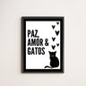 Quadro Decorativo Paz Amor E Gatos 45x34cm - com vidro:Madeira preta - 1