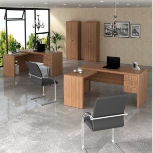 Kit 4 Peças com 2 Mesas para Escritório em L e 2 Armários