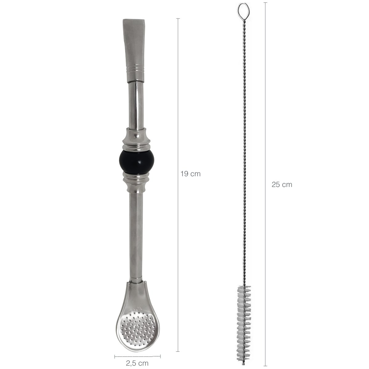 Bomba De Chimarrão 19cm Com Bojo Pera Removível Com Rosca Bomba De Inox Anel De Pedra Ágata Preta Re - 3