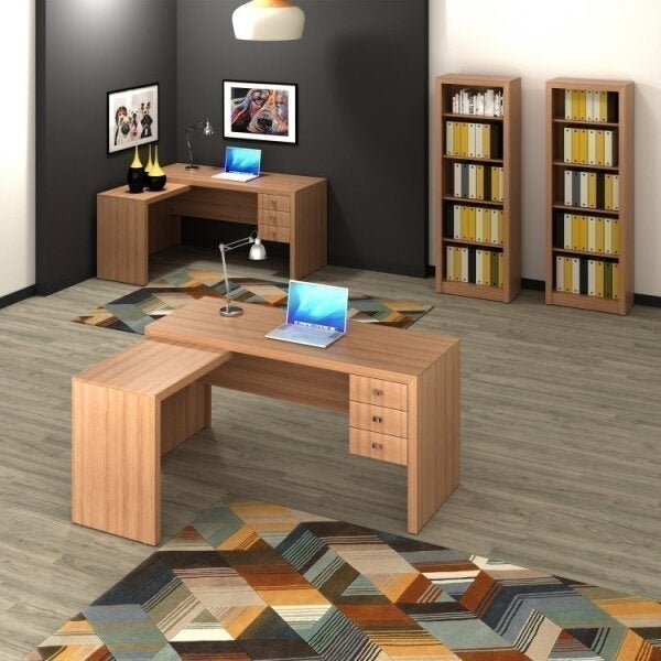 Conjunto Home Office 4 Peças 2 Escrivaninhas em L e 2 Estantes Tecno Mobili Menor preço em Conjunto Home Office 4 Peças 2 Escrivaninhas em L e 2 Estantes Tecno Mobili