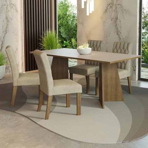 Conjunto Sala de Jantar Mesa Tampo de Madeira 4 Cadeiras Madesa Rustic-crema-imperial