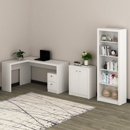 Kit 3 Peças com Escrivaninha, Armário Multiuso Baixo e Estante - 1