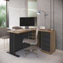 Ver imagem 1 de Escrivaninha Ripado Mesa Escritório em L Office 4 Gavetas 120cm Mel e Grafite Preto