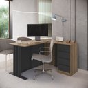 Ver imagem 2 de Escrivaninha Ripado Mesa Escritório em L Office 4 Gavetas 120cm Mel e Grafite Preto