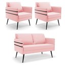 Ver imagem 1 de Kit 01 Namoradeira e 02 Poltronas Suede Rosa Bebê