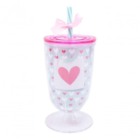 Copo Taça com Canudo Amo Você 600ml - Projeto Kiwi