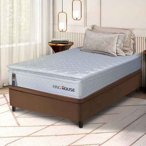 Conjunto Box Baú Marrom Luanda Branco Espuma D28 Solteiro 88x188x69 - King House