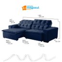 Ver imagem 3 de Sofá Retrátil Reclinável 5 Lugares 270cm com Pillow Veludo Azul Alasca Megasul