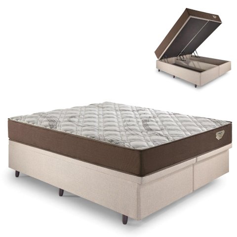 Base Box Baú Bipartido Casal 138x188 Linho  com Colchão Relax Adorabile Molas Ensacadas