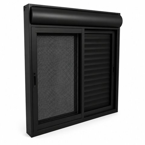 Janela com Persiana Integrada Automatizada Mosquiteira Preto 100x100