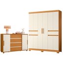 Ver imagem 1 de Guarda Roupa Casal Olimpia 10 Portas e Cômoda Evidenza Cinamomo Off White Flex - Móveis Albatroz