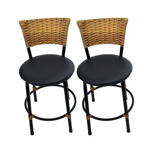 Kit 2 Banquetas Baixa Cozinha Encosto Juncado