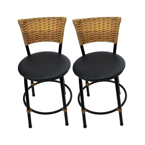 Kit 2 Banquetas Baixa Cozinha Encosto Juncado