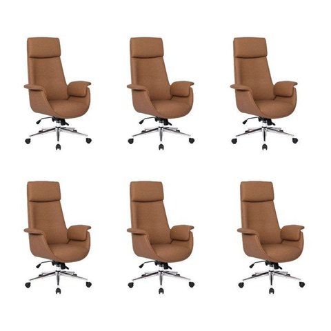 Kit com 6 Cadeiras Office Diretor com Revestimento Couro e Base em Aço Cromado Valencia