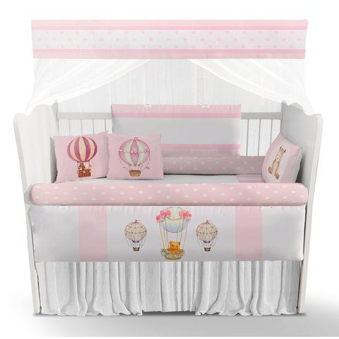 Kit Berço Enxoval de Bebê Mapa Mundi Rosa