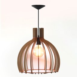 Kit Luminária Lustre Pendente Madeira E27 35x36cm com Lâmpada Retrô Cor:marfim - 2