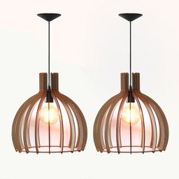 Kit Luminária Lustre Pendente Madeira E27 35x36cm com Lâmpada Retrô Cor:marfim - 3