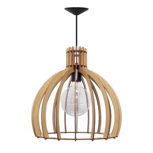 Kit Luminária Lustre Pendente Madeira E27 35x36cm com Lâmpada Retrô Cor:marfim