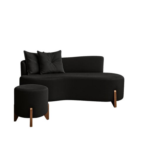 Conjunto Sofá Curvo Orgânico + 01 Puff Luna Boucle Chumbo - Montanaris Decor