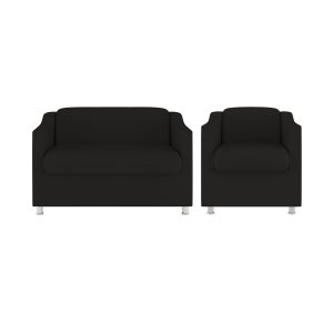 Kit Sofá Namoradeira + Poltrona Tilla Recepção Sala Tecido Suede Cor:Preto