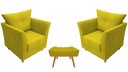 Ver imagem 1 de Kit 2 Poltronas Decorativa Isis + Puff Retangular Couro Amarelo Pés Madeira Mz Decor