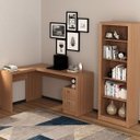 Ver imagem 1 de Conjunto 2 Peças com Mesa para Escritório em L e Estante Livreiro Marrom