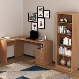 Kit 2 Peças com Mesa para Escritório em L e Estante Livreiro - 1