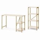 Ver imagem 4 de Kit Bancada Gourmet + Estante Mesa Star 110 Industrial 4 Prateleiras Moderno Dourado Off White Klm