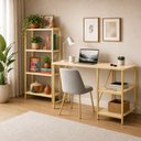 Ver imagem 1 de Kit Bancada Gourmet + Estante Mesa Star 110 Industrial 4 Prateleiras Moderno Dourado Off White Klm