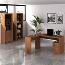 Ver imagem 1 de Conjunto 3 Peças com 1 Mesa para Escritório em L, Estante Livreiro e 2 Portas Marrom