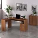 Ver imagem 1 de Conjunto 2 Peças com Mesa para Escritório em L e Armário Multiuso Baixo Marrom/Amendoa