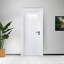 Ver imagem 1 de Kit Porta Branca Hospitalar e Clinicas 80x210 Vai e Vem C/ Vidro Batente 9cm À 14cm