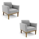 Ver imagem 2 de Kit 2 Poltronas Decorativas Isabella Pés Fixo em Madeira Castanho Suede Cinza G19 - Gran Belo