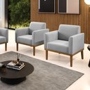 Ver imagem 1 de Kit 2 Poltronas Decorativas Isabella Pés Fixo em Madeira Castanho Suede Cinza G19 - Gran Belo