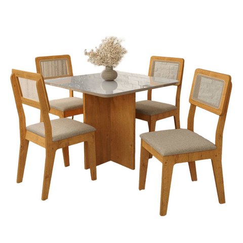 Kit Mesa de Jantar Classic 90 com 4 Cadeiras Bella em Boucle