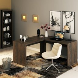 Kit 2 Peças com Mesa para Escritório em L e Estante Espresso Móveis - 1
