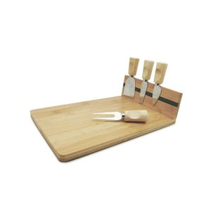 Tabua e Facas para Queijos Frios Bambu Organico Natural 5un