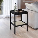 Ver imagem 2 de Mesa Lateral Quadrada C- Prateleira 43cm Palhinha Pé Madeira Oslo Artesano | Nero