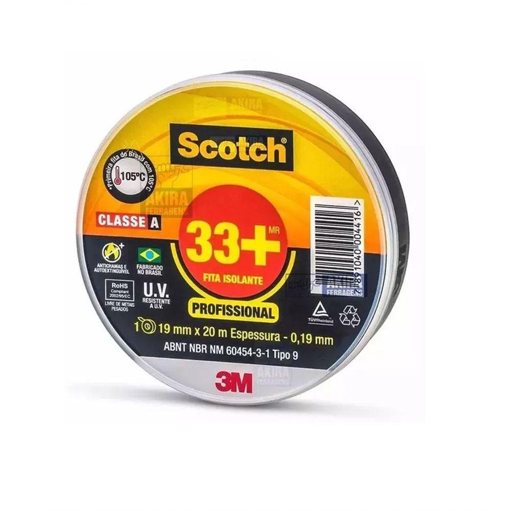 Fita Isolante Preta 19mm Classe a 20mt Scotch 33+ Profissional 3m - 1