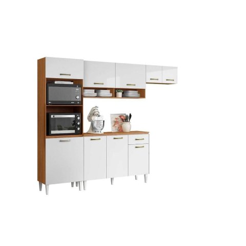 Armário de Cozinha com Balcão 9 Portas 1 Gaveta Atenas - Cinamomo Branco - Aramoveis