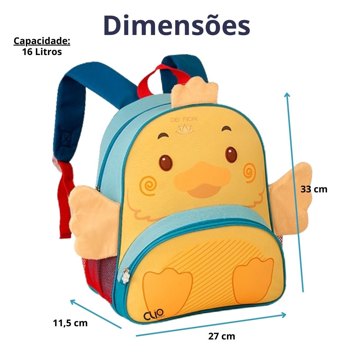 Mochila Infantil Escolar Clio Pet's com Alça Animais Cachorro Gato Pato Pinguim Tubarão Unicórnio Mo - 4