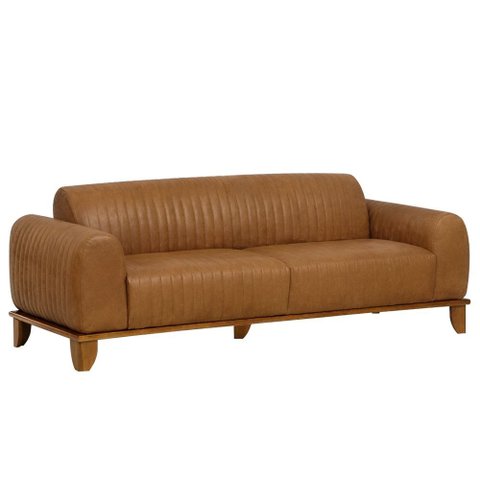 Sofá Molino 3 Lugares 180cm Pés Madeira Castanho Corano Caramelo - Nexta Casa