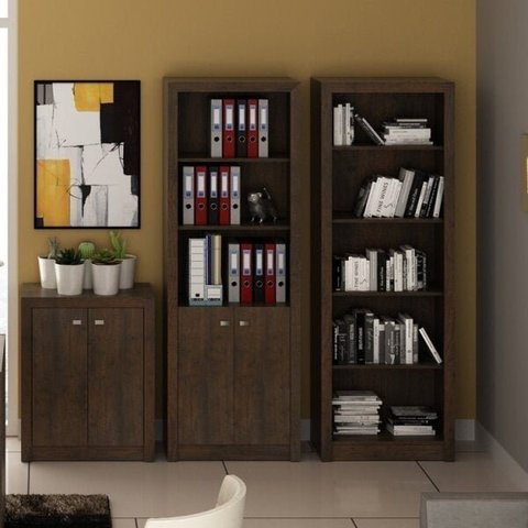 Kit 3 Armários para Escritório com Balcão, Armário e Estante Espresso Móveis