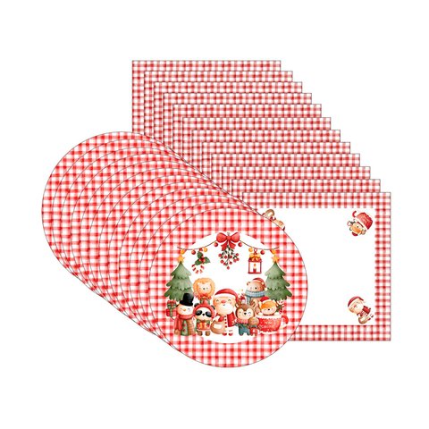 Kit Sousplat + Guardanapo Natal Infantil - 12 Peças - com Base
