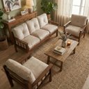 Ver imagem 2 de Sofá 3 Lugares + 2 Poltronas Madeira Maciça Veludo Sala