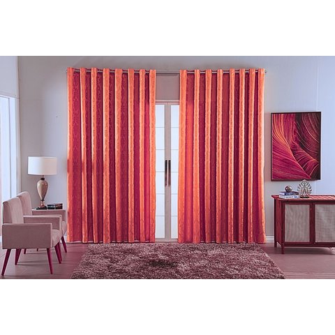 Cortina Jacquard Luxo em Tecido Semi Blackout Sala 4,00x2,80:terra Cota
