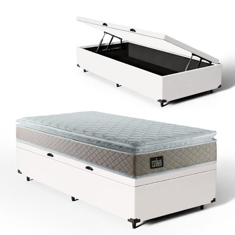 Cama Box Baú Solteiro com Colchão de Espuma D45 Strong One Face Branco