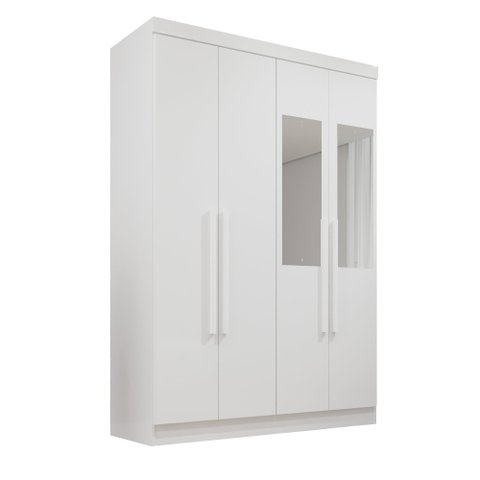 Guarda Roupa 4 Portas 2 Gavetas Mdp com Espelho Branco