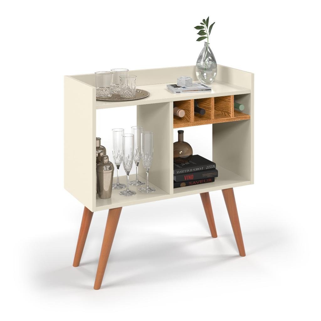 Aparador Buffet Adega Retro Rubi + Conjunto Mesa Apoio e Lateral Classic Cor Off Nature - 4