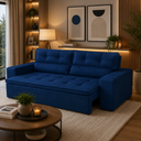 Ver imagem 1 de Sofá Retrátil 2 Lugares com Molas 1,50m Vera Suede Azul